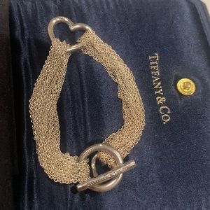 Tiffany & Co. Heart Multi Chain Strand Toggle Bracelet 7.5” Sterling Silver 925